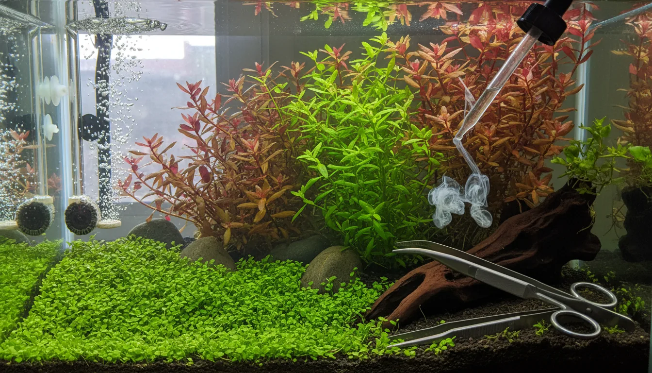 Acuario plantado con CO2 y fertilizacion para crecimiento optimo de plantas