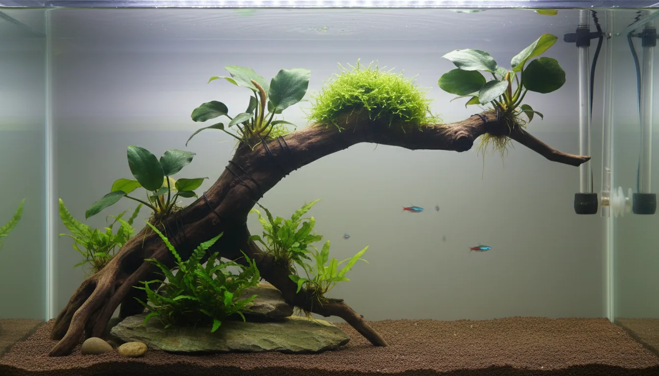 Aquascape facil para principiantes con anubias y musgo
