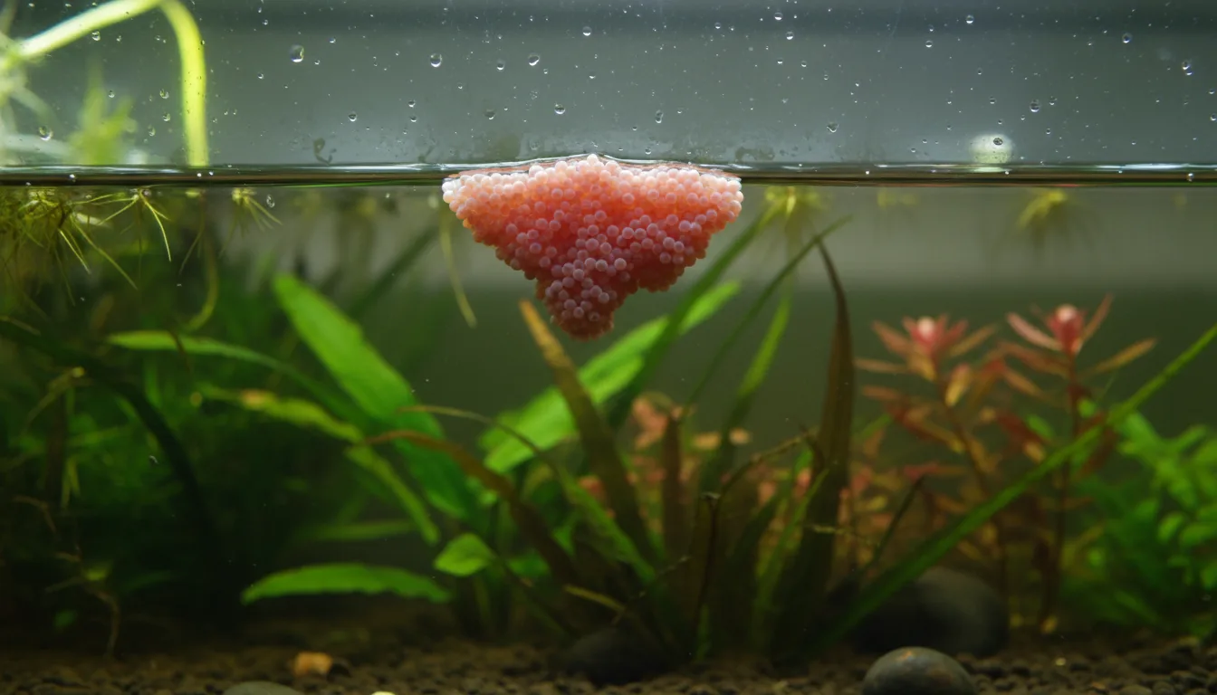 Puesta de huevos rosa del caracol manzana