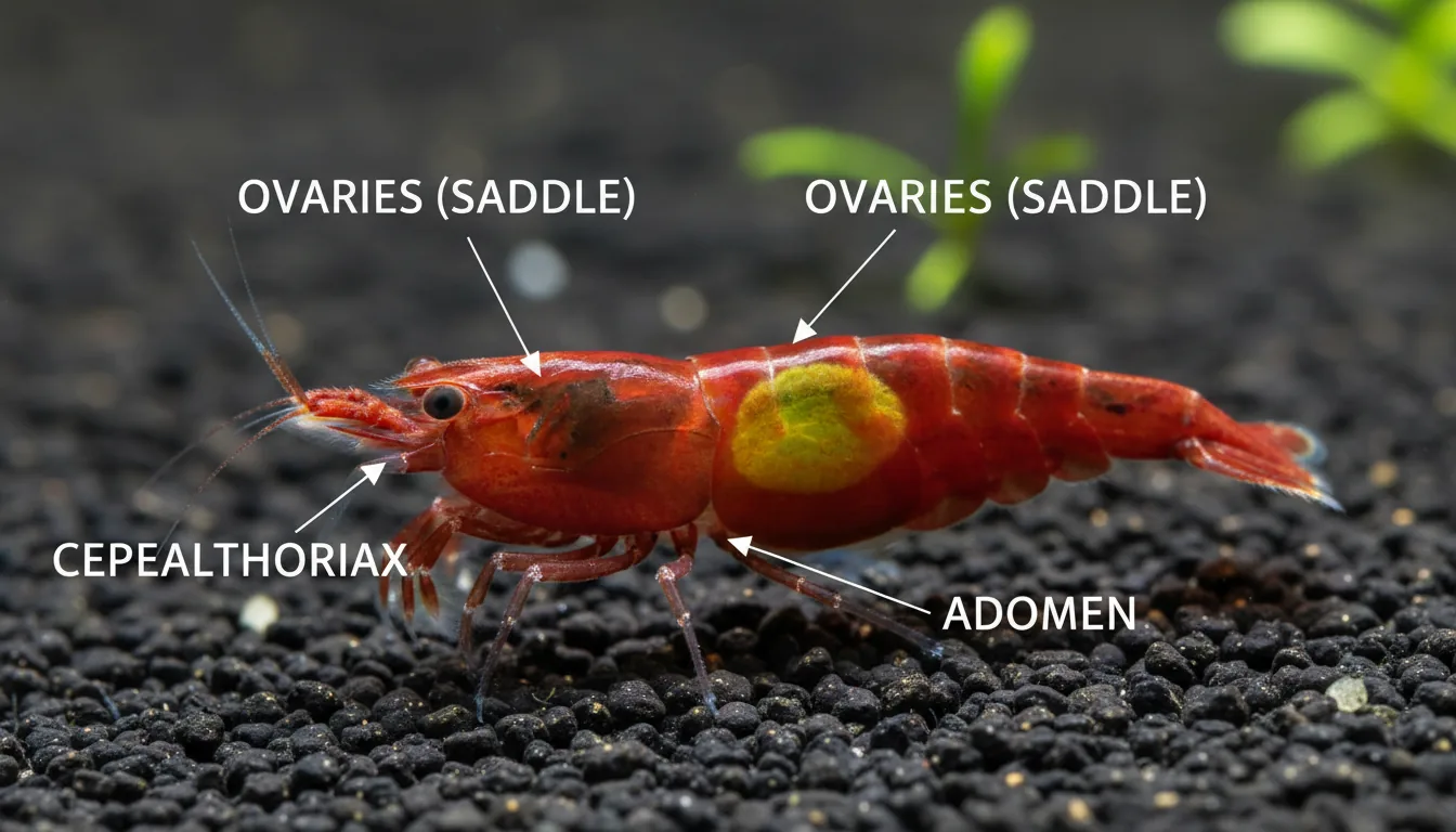 Gamba hembra con saddle visible - ovarios amarillos en el cefalotorax antes de la puesta