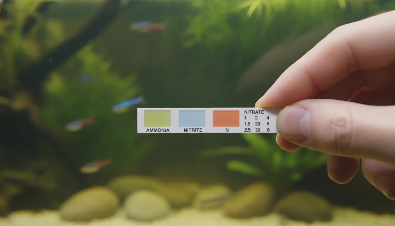 Test de agua para acuario midiendo amoniaco, nitritos y nitratos durante el ciclado