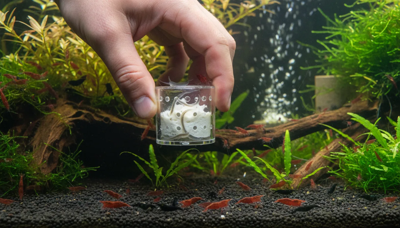 Trampa para planarias con cebo en acuario
