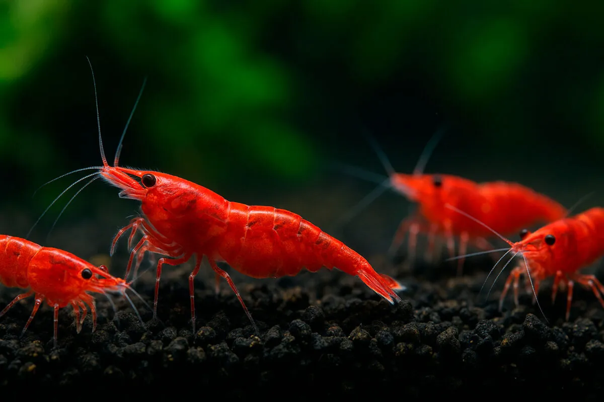 Gambas neocaridinas en acuario plantado