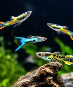 Pack 10 Guppy Endler arcoiris de colores variados en acuario plantado