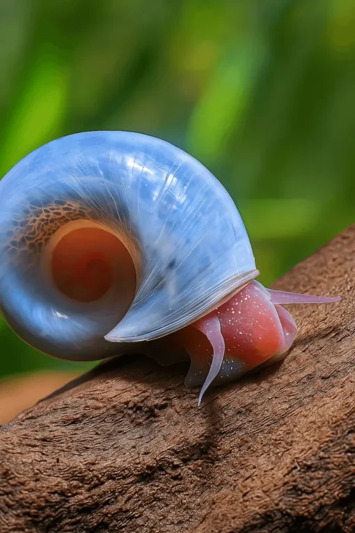 Caracoles Planorbis azules sobre cristal de acuario plantado